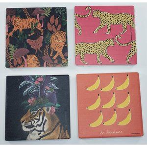 At Home Coaster Set Tiger Cheetah Leopard Bananas